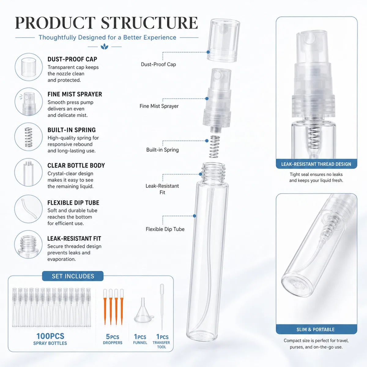 STARVAST 100 Pezzi 5ml Spruzzatore per Profumo, Mini Spruzzatore a Nebbia Fine Trasparente, Spruzzatore Vuoto 5ml, Flaconi per Campioni di Profumo, con Dosatore a Goccia