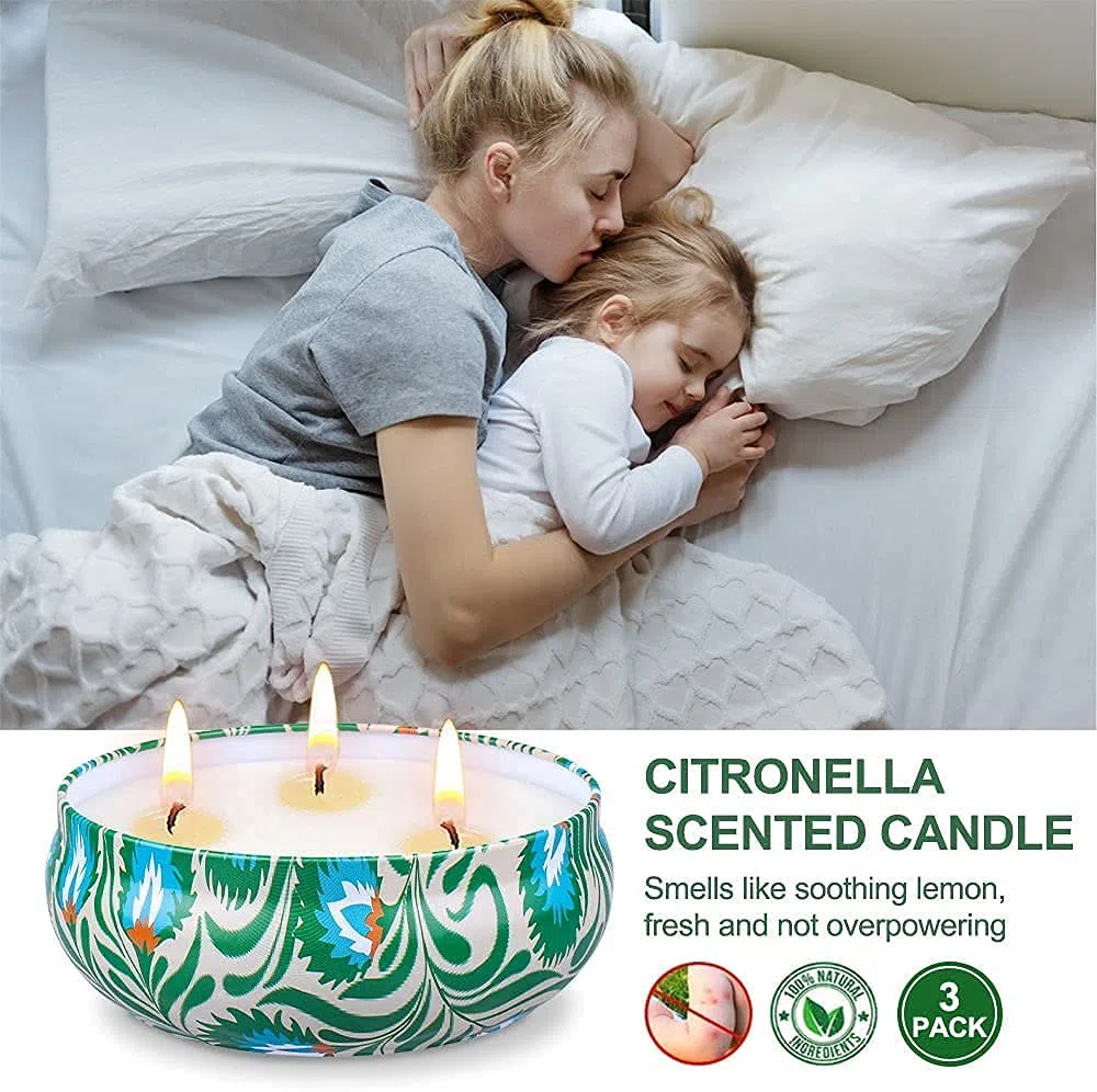 Supersun - Candele alla citronella, 3 candele profumate grandi da 396,9 g, senza fumo, durata 80 ore, per giardino, barbecue, campeggio, patio, esterni, interni, 100% cera di soia naturale