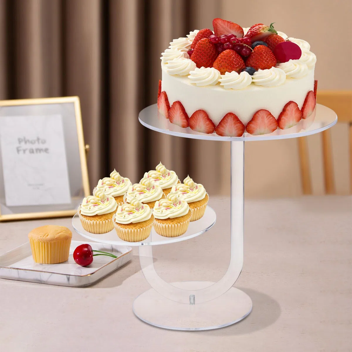 CECOLIC Alzata per Torta Trasparente a 2 Livelli Alzata per Cupcake in acrilico Porta Espositore Pasticceria per Dessert, Riutilizzabile per Matrimoni, Compleanni, Decorazioni per Feste (25,4 cm)