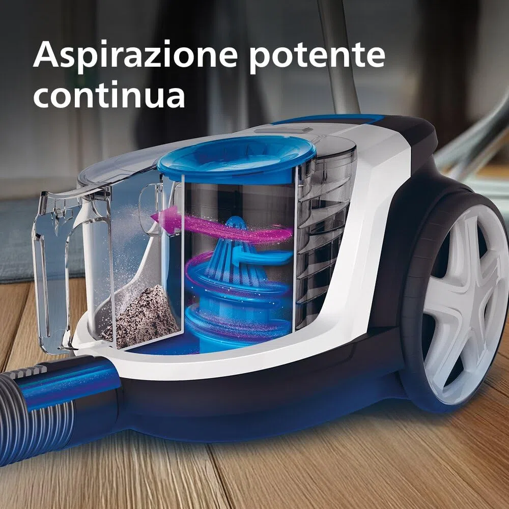 Aspirapolvere senza sacco Philips PowerPro Compact – Leggero, Potenza di Aspirazione 900 W, Bocchetta TriActive Per Pavimenti Duri e Tappeti, Filtro HEPA H13 Antiallergico, PowerCyclone 5 (FC9332/09)