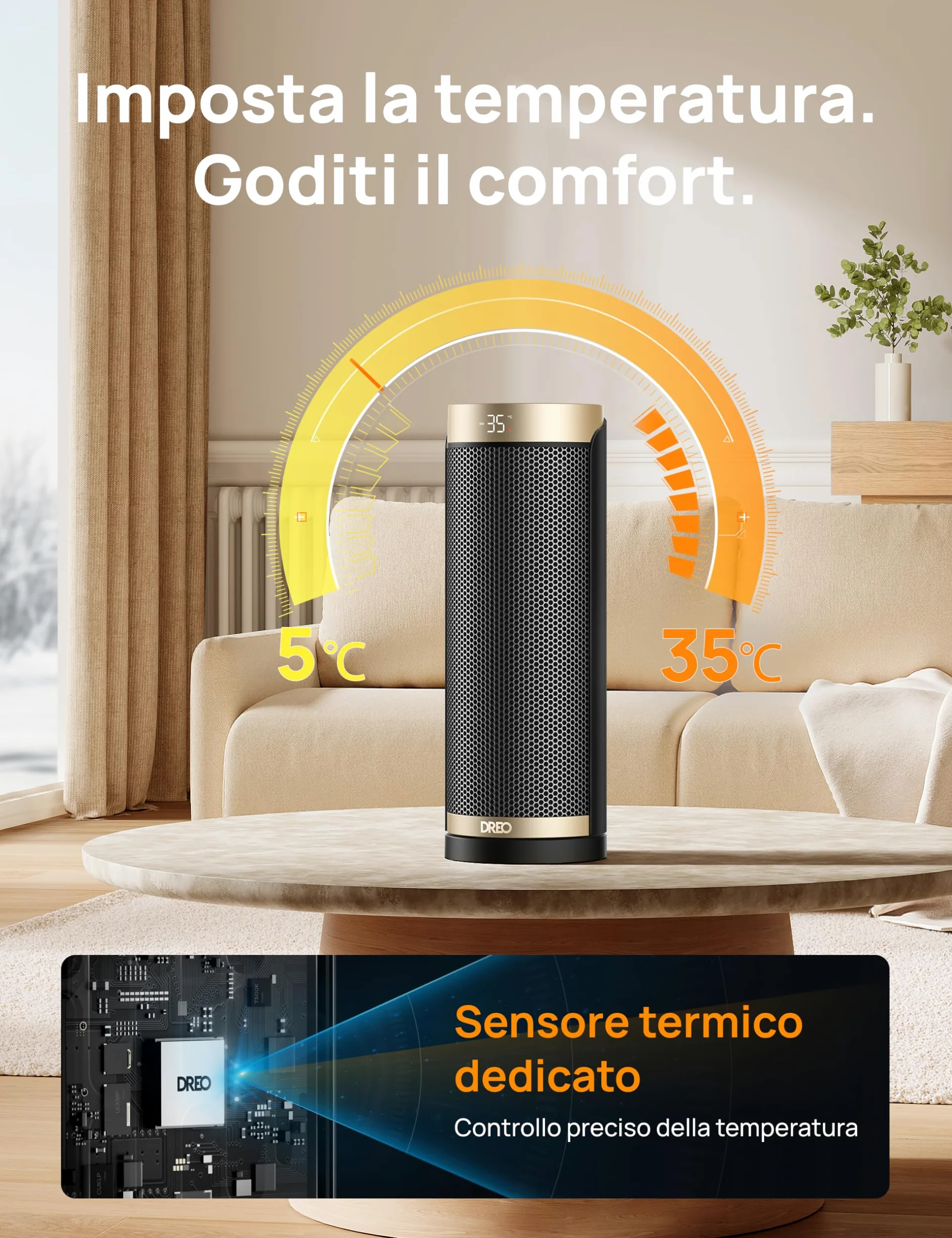 Dreo Termoventilatore, Riscaldatore elettrico in ceramica a riscaldamento rapido, 1800 W, con termostato, telecomando, protezione da surriscaldamento e ribaltamento, timer 1-12 ore, riscaldatore
