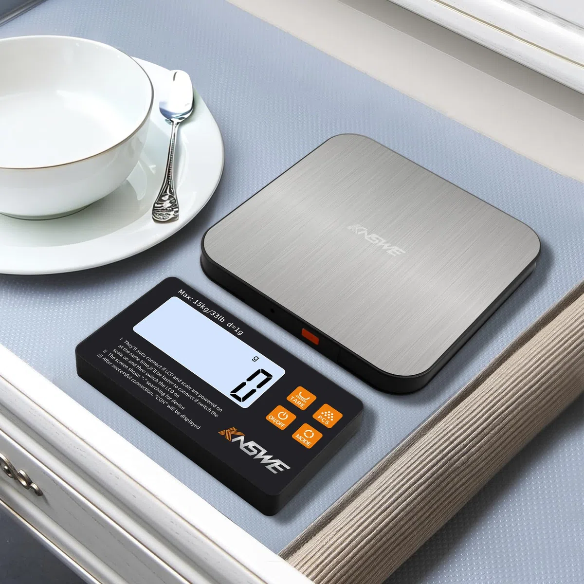 Bilancia da Cucina Divisa 15kg/1g Bilancia professionale per alimenti Collegata con display LCD separato Bilancia Alimenti con 7 unità Funzione tara Adatto a Casa cibo pasticceria