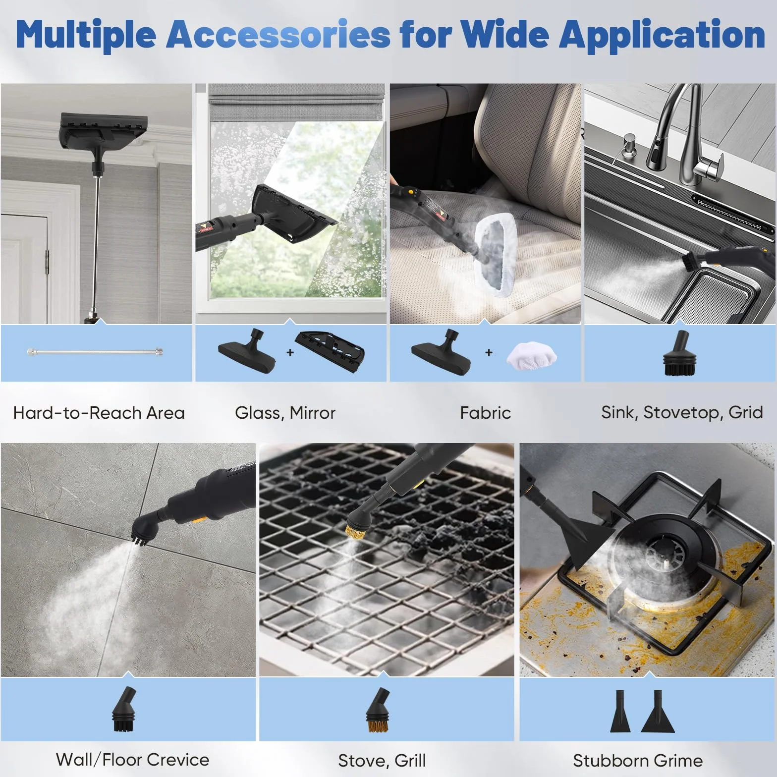 Pulitore a Vapore Portatile 2500 W, 6 Spazzole, Serbatoio 1600 ml, Pulitore a Vapore 3 Bar, con 3 Velocità Regolabili, per la casa multiuso, per finestre, cappe, tessuti