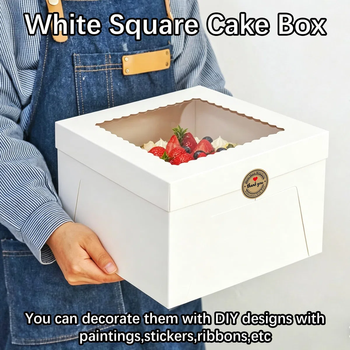 Set di 5 Scatola per Torta, 30,5x30,5x20,3cm, Bianche Scatole per Dolci in Cartone, Scatole per Torte con Finestra Vassoi, Porta torta cartone per Dessert, pasticcini (A)