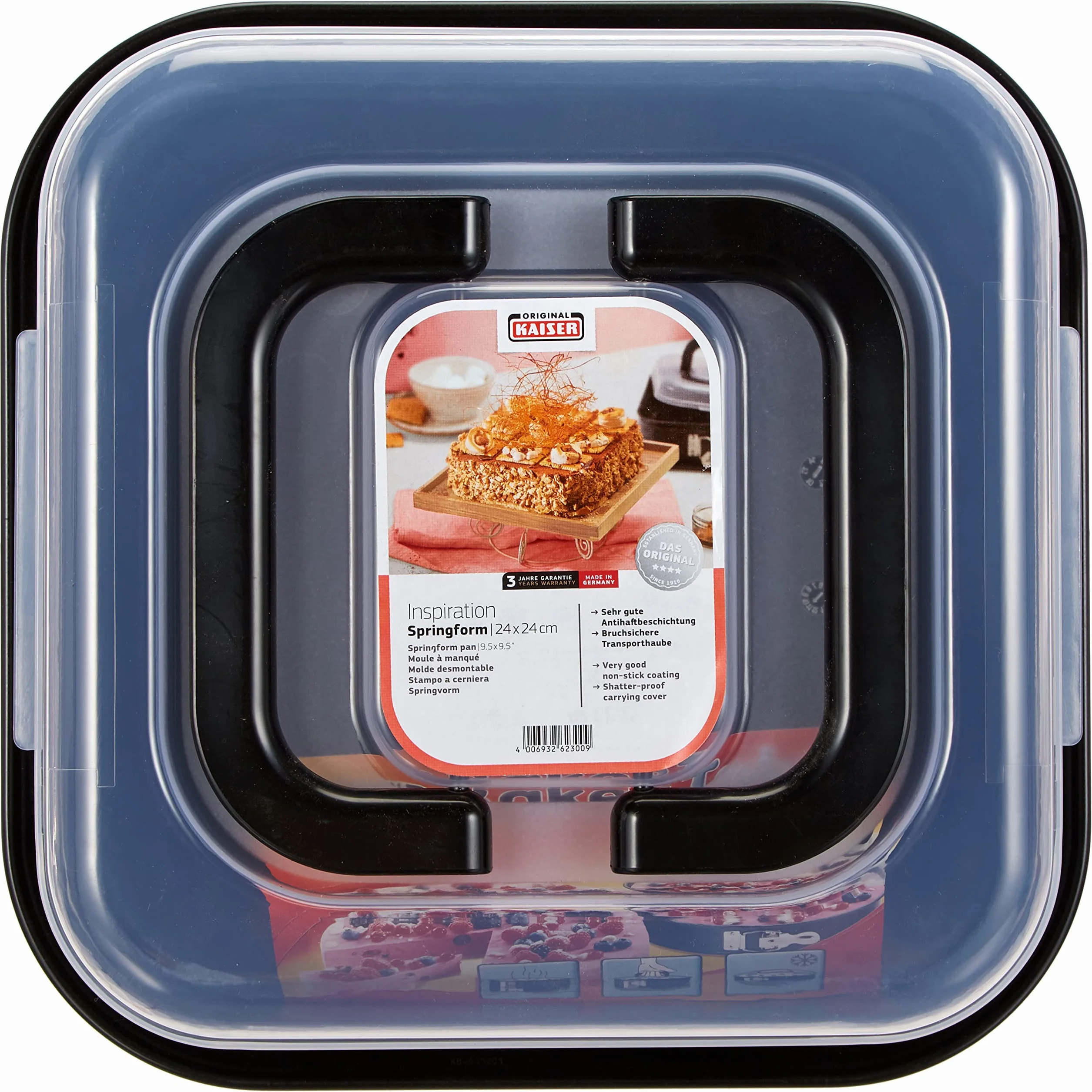 Kaiser 623009 Bake&Take Teglia Quadrata con Chiusura a Cerniera e Campana per Il Trasporto, 24 x 24 cm
