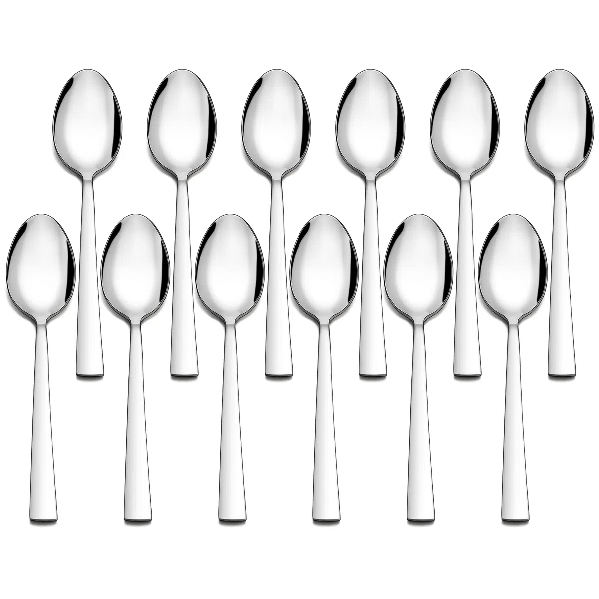Herogo 12 cucchiai da minestra in acciaio inox, 20 cm, cucchiai da minestra per casa, ristorante, hotel, manico quadrato, finitura a specchio e lavabile in lavastoviglie, metallo argento