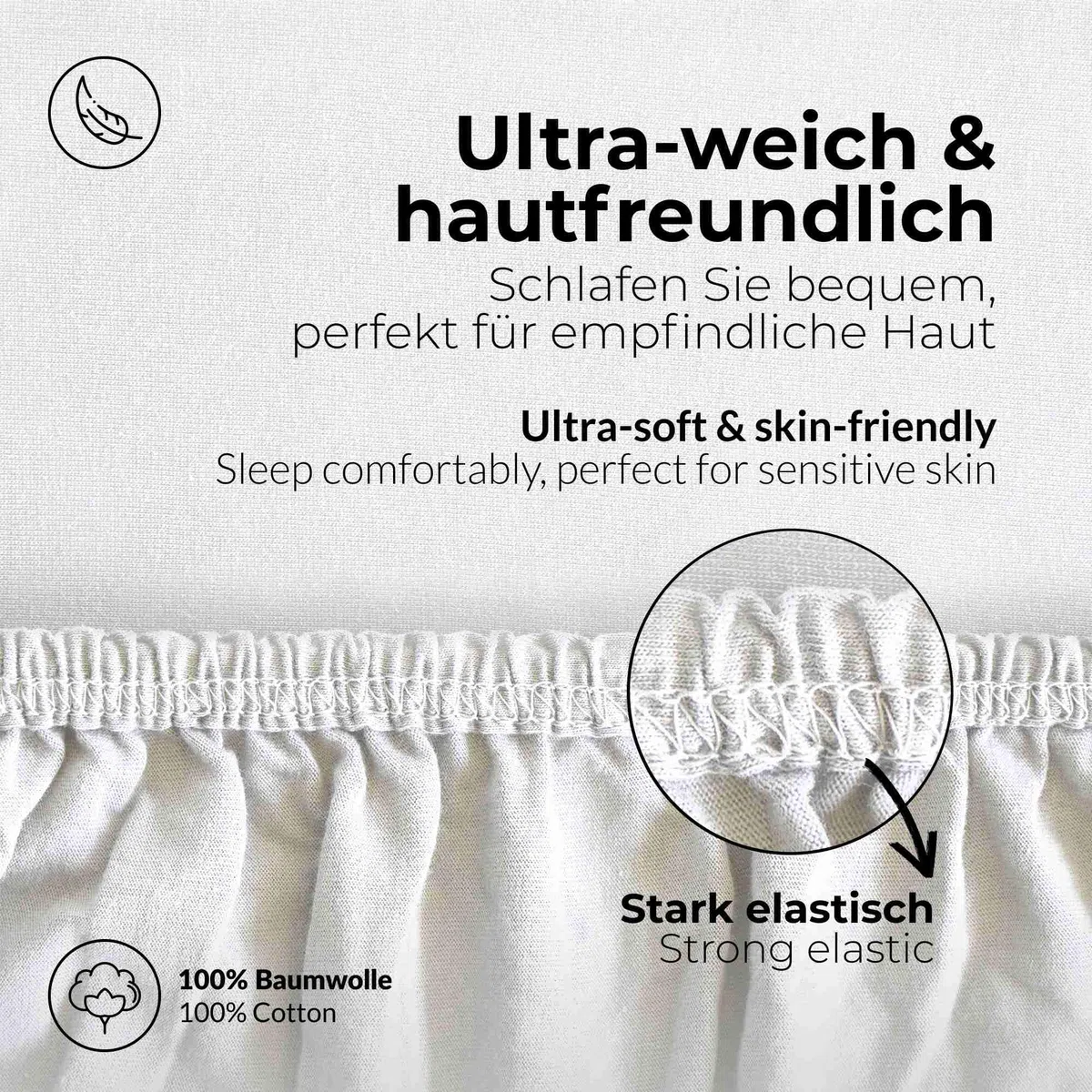 etérea Jersey lenzuolo con angoli 200x220-200x220cm Bianco Epaisseur 15-25 cm - 100% Cotone - Oekotex materasso Letto copripiumino - lenzuola 200x220cm - 200x220cm White