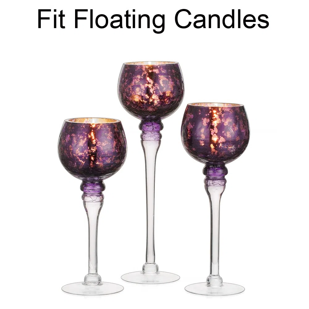 Portacandele Vetro Portalimini Viola: 3 Pezzi Porta Candele in Mercurio Centrotavola Natalizio Matrimoni Decorazione Della Casa Candelieri per Candele Galleggianti e Piccoli Colonna