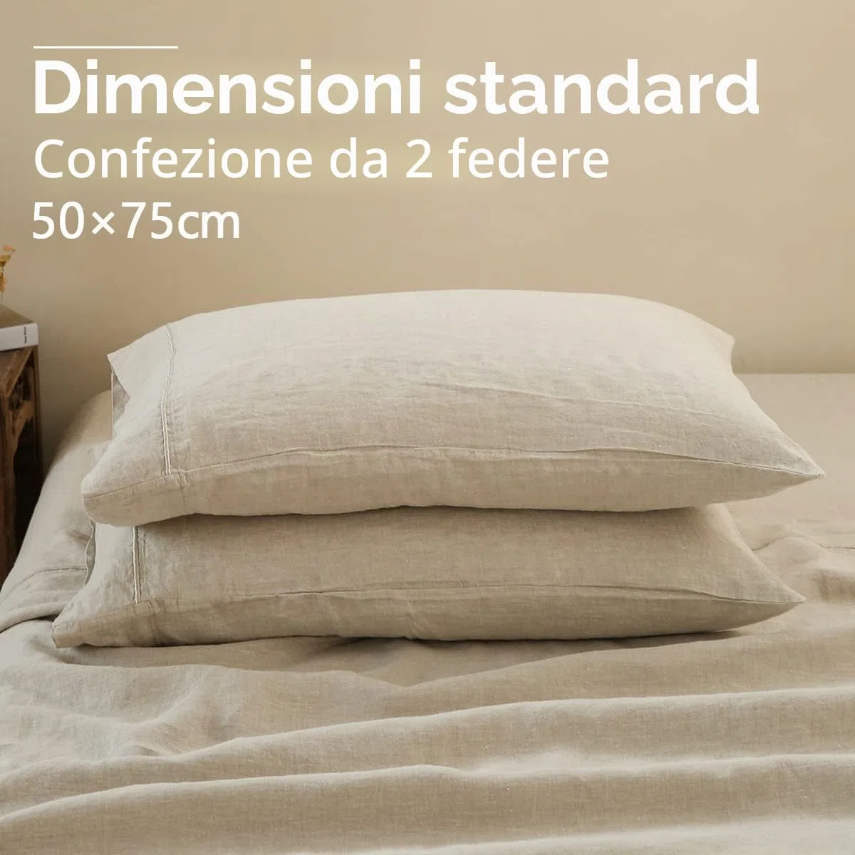 Simple&Opulence 100% Pietra Lavata Federe Bianche in Lino, 2 Confezione da con Filo Ricamato, Dimensioni Standard 50X75 cm (50cm x 75cm, Biancheria)