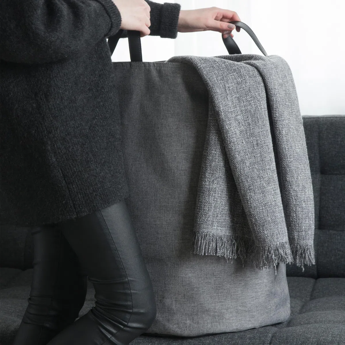 Bigso Soft Floor Storage Bin, Grey, polyester, 40 x 40 x 55 cm