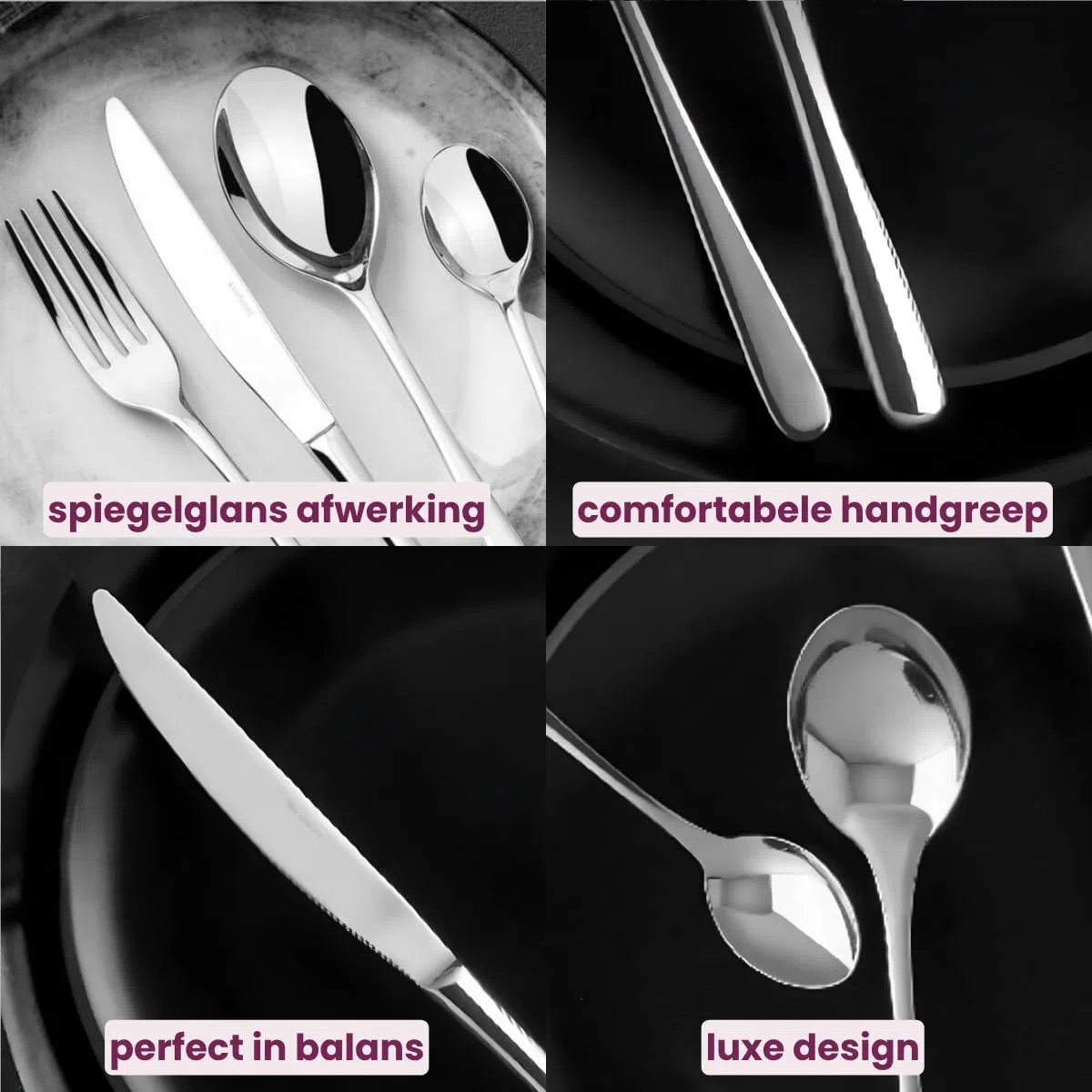Sambonet - Taste Set di Posate da Tavola per 6 persone, 24 pezzi in Acciaio Inox finitura PVD : 6 forchette, 6 cucchiai, 6 coltelli, 6 cucchiaini da tè, Lavabili in lavastoviglie, Nero