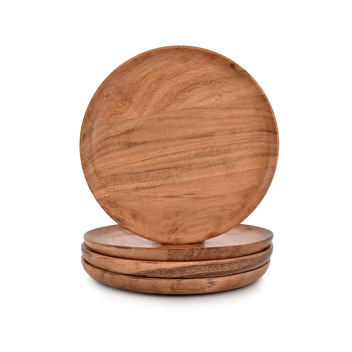 Samhita Set di 4 piatti rotondi in legno di acacia, per ottomana o tavolino, tagliere per salumi o formaggi per soggiorno (20,3 x 20,3 x 1,9 cm)