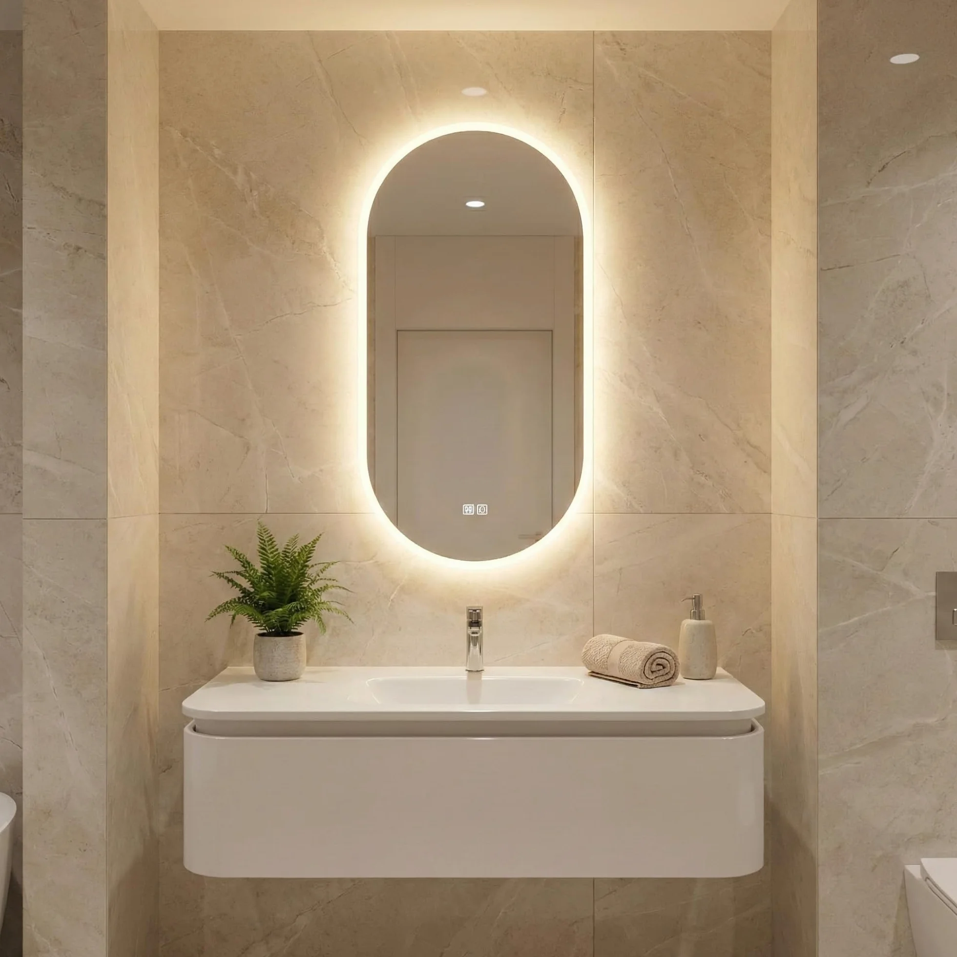 Bayt Specchio da bagno - Specchio da parete ovale con illuminazione - Antiappannamento - 2 modalità di illuminazione - 50x90cm - bianco