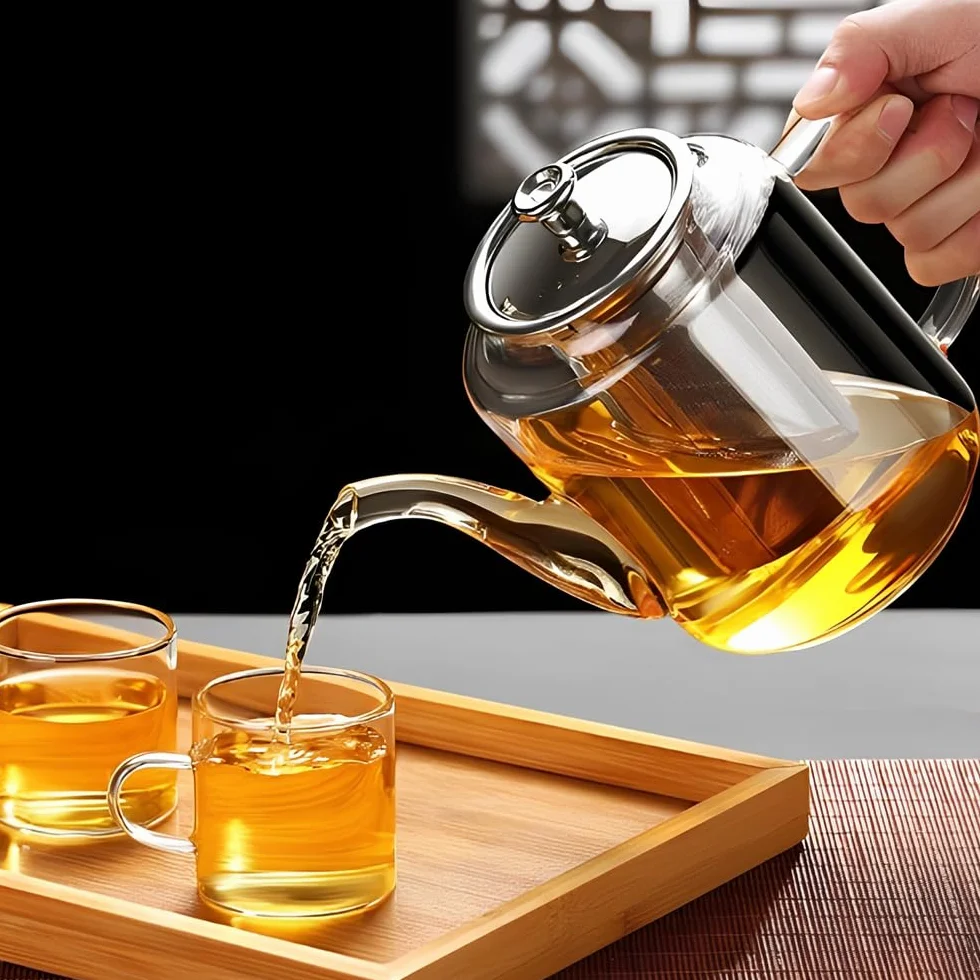 Teiera in Vetro da 650ml, Teiera Resistente al Calore in Vetro Borosilicato Trasparente con Filtro in Acciaio Inox, piccola teiera per foglie sfuse, erbe, frutta, bubble tea | Infusore Tè