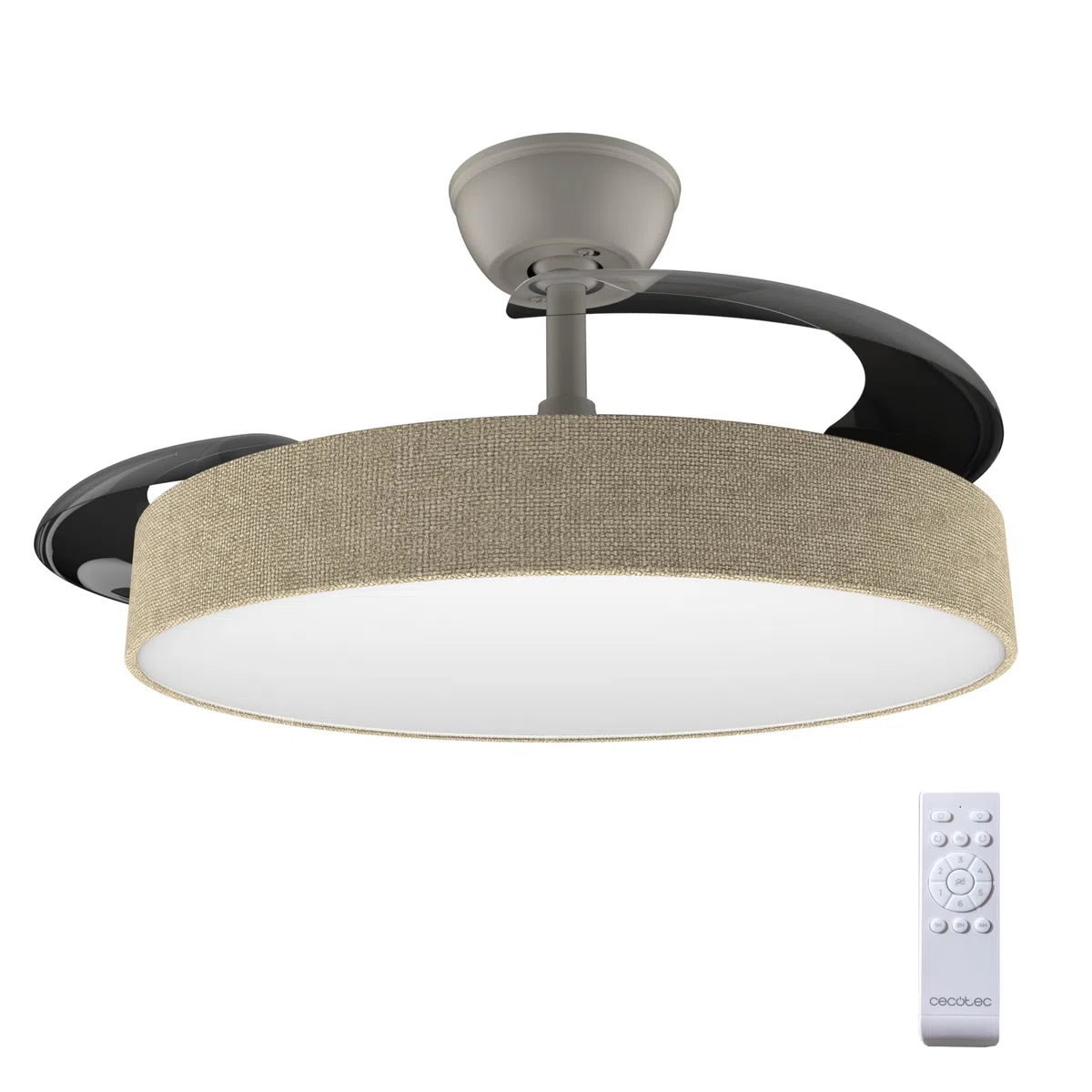 Cecotec Ventilatore da Soffitto con Luce con 3 Pale Retrattili EnergySilence Aero 4222 Invisible Textile. 30 W, Motore DC, Diametro 42", 3 Toni LED, Telecomando, 6 Velocità, Timer, Design In Tessuto