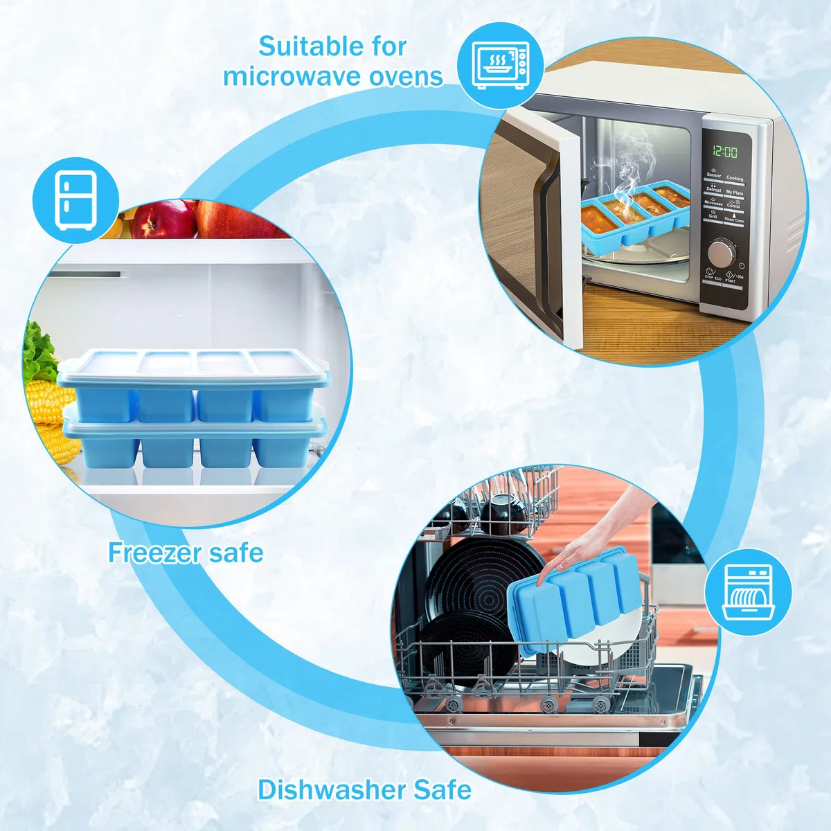 2 Pezzi Vassoio in Silicone Extra Large, Contenitori per Zuppe da Conservare in Freezer, Salse e Preparazioni Alimentari, 1 Tazza/250 ml, Azzurro Cielo (2, Rettangolare)
