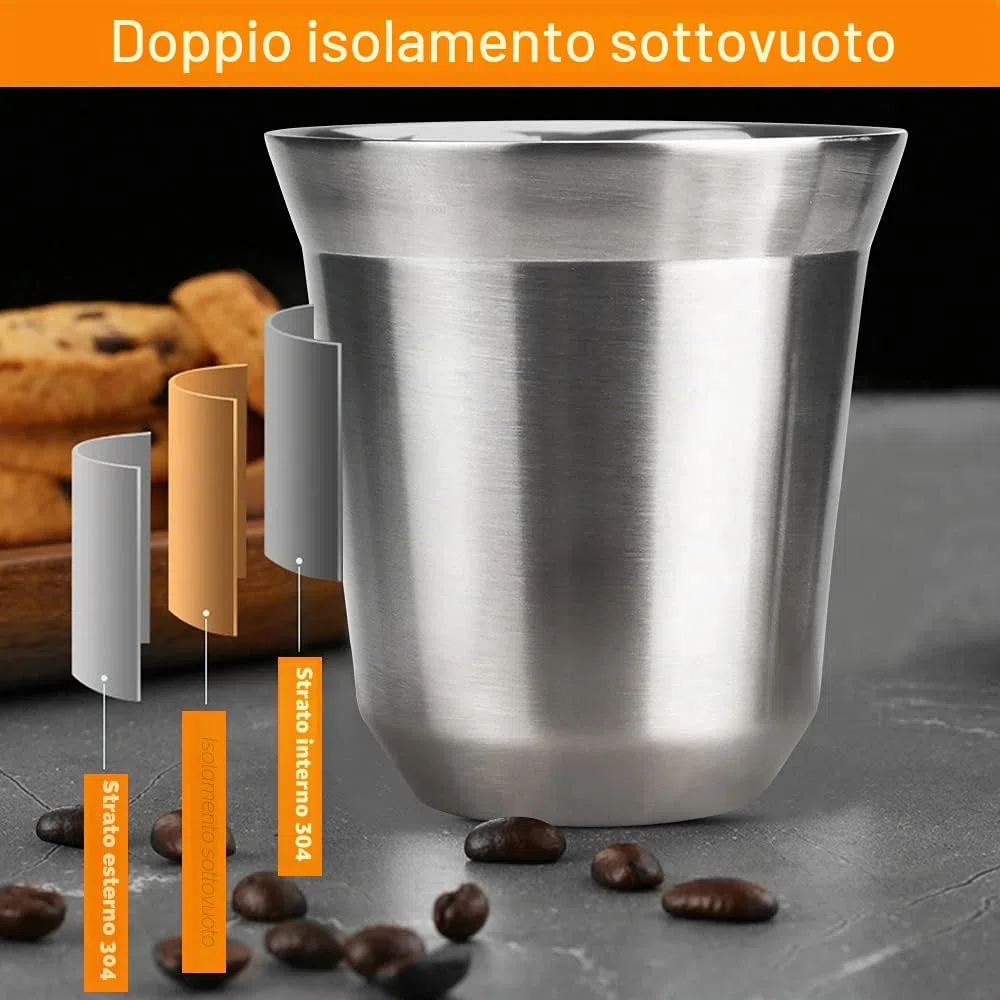 2 Pezzi Tazza in Acciaio Inox Tazze da Caffè Isolate a Doppia Parete Bicchieri da Birra in Metallo Tazze in Metallo Riutilizzabile Tazzine Espresso In Acciaio Inox per Caffè Birra, 80 ml