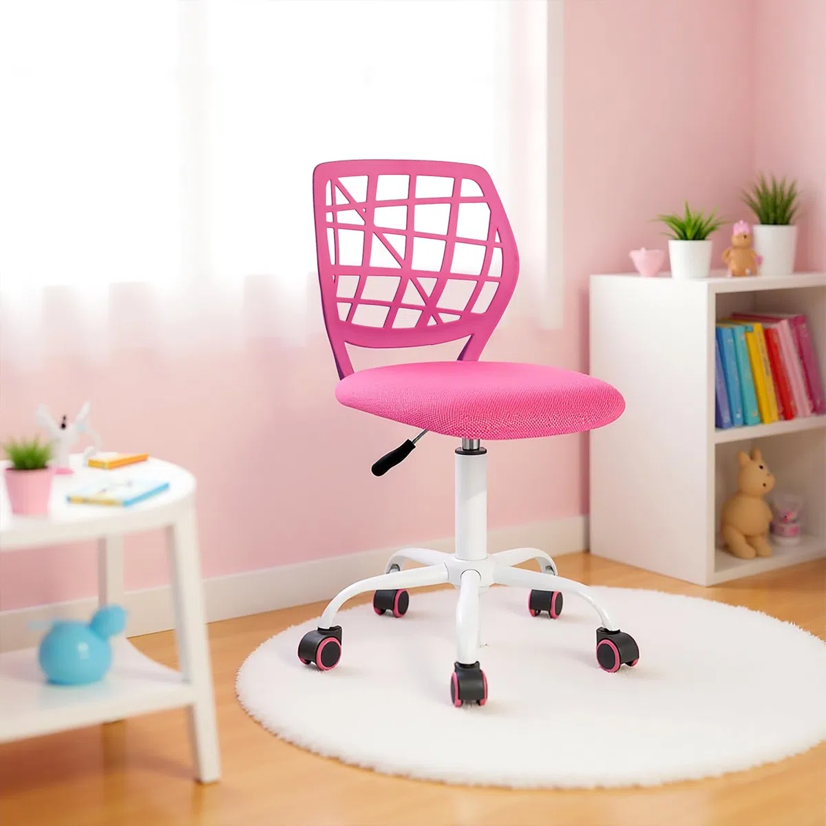 FurnitureR Sedia da scrivania per bambini, regolabile in altezza, girevole, con schienale con piccolo foro, adatta per camera dei bambini o sala studio, rosa I