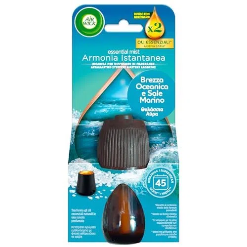 Airwick Ricariche per Diffusore di Oli Essenziali Armonia Istantanea, Confezione da 6 Profumatore per Ambienti alla Fragranza Brezza Oceanica