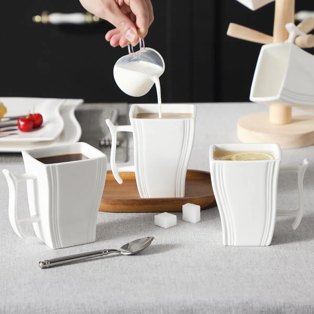 MALACASA, Serie Flora, Stoviglie da Tazza in Porcellana, Tazze da caffè 6 Pezzi con Sugo, Latte, caffè per 6 Persone 4,5", 350 ml