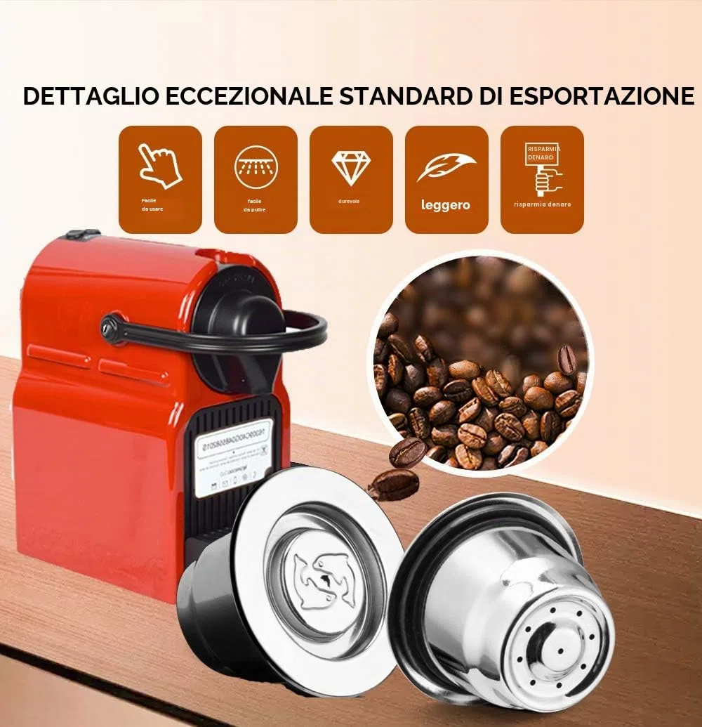 Espresso Capsule Caffè Compatibili Nespresso Nespresso Capsula ricaricabile,riutilizzabili Filtro in Acciaio Inox,Coffee Capsule+Tamper+Cucchiaio+Spazzola