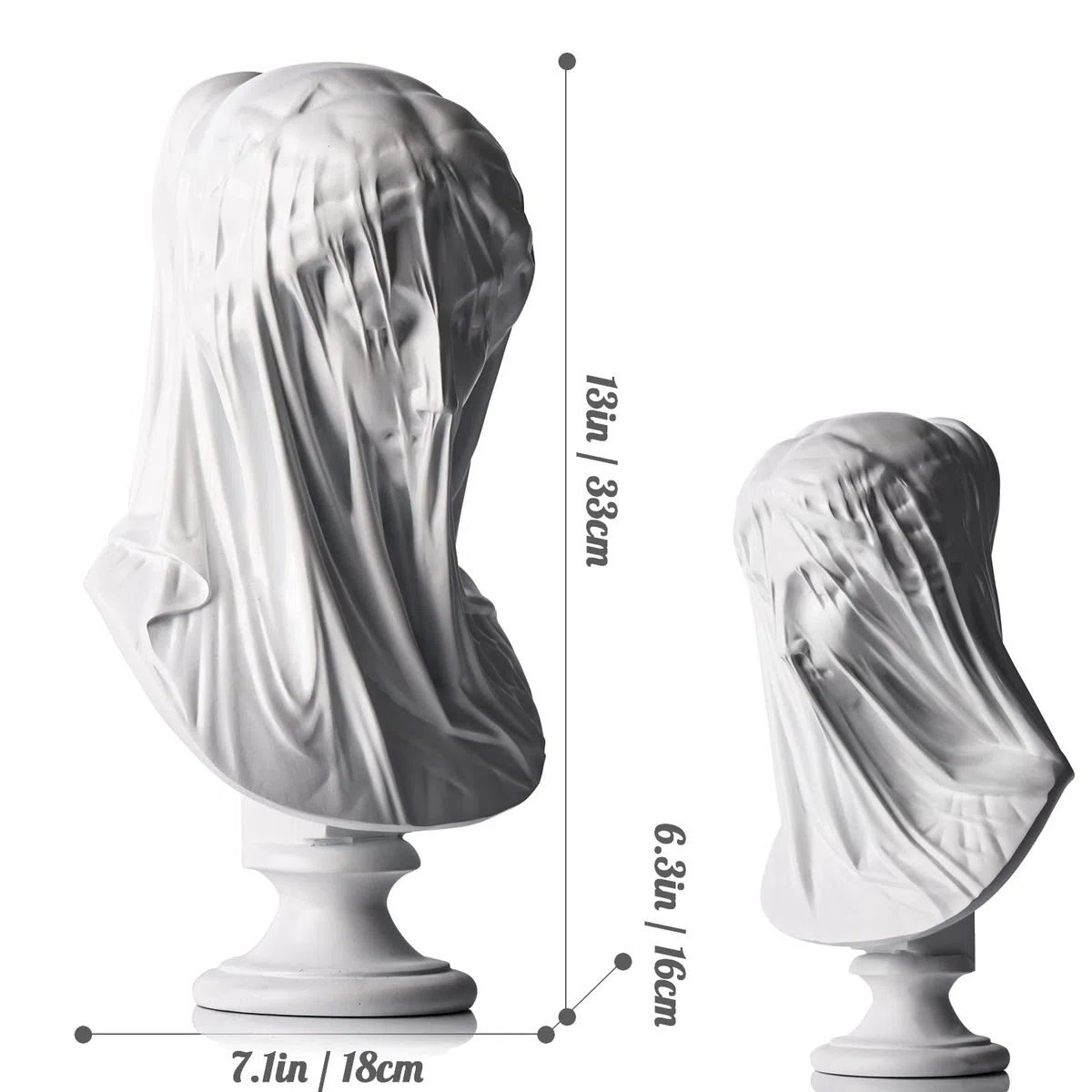 Statua della dea greca con busto velato da 33 cm, grande busto classico romano mitologia greca, regalo decorativo, scultura velata per la decorazione della casa, utilizzata per statue e sculture