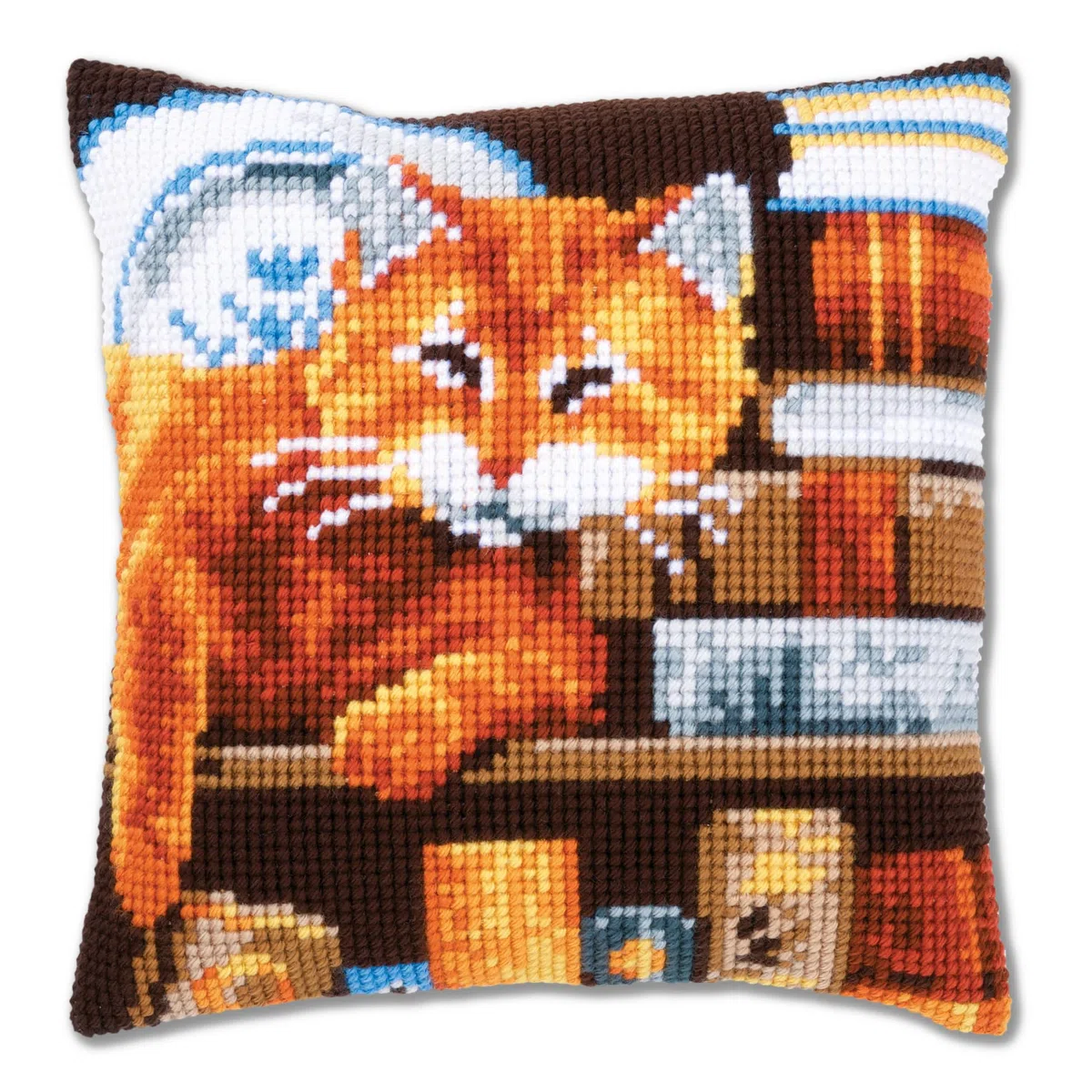VERVACO Kit Cuscino Punto Croce Gatto E Libri Set Ricamo Principianti Cuscini Gobelin Decorativi ca. 40 x 40 cm Accessori per Lavoretti Creativi DIY Casa Decor Hobby Adulti Cross Stitch