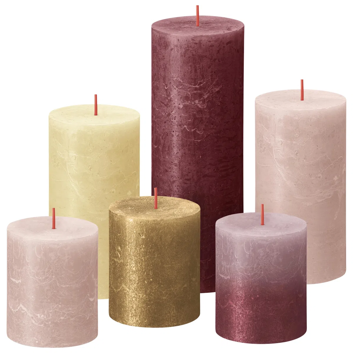 Bolsius Candele Cilindriche Rustiche – Set Regalo da 6 – Lusso Tattile – Candele Decorative per la Casa – Lunga Durata – Inodori – Include Cera Naturale di Origine Vegetale – Senza Olio di Palma