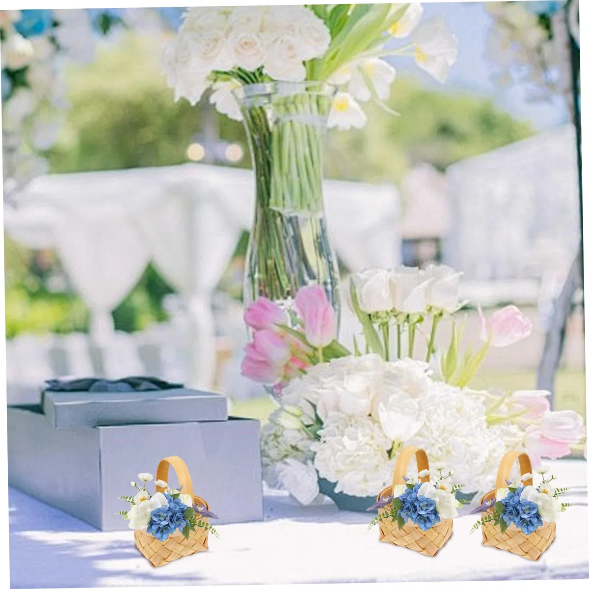 Cestini per damigelle per matrimonio, 4 pezzi di cestini intrecciati a mano contenitori per caramelle per bambini, mini cestino da picnic piccolo cestino intrecciato con manico, cestino di vimini con