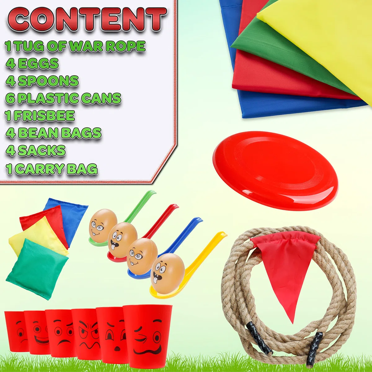 Set di Giochi da Giardino 6 in 1 o 3 in 1 Giochi per Feste di Compleanno Bambini Gioco da Esterno di Gruppo All'Aperto Kit di Psicomotricità Corsa con i Sacchi, Uovo e Cucchiaio
