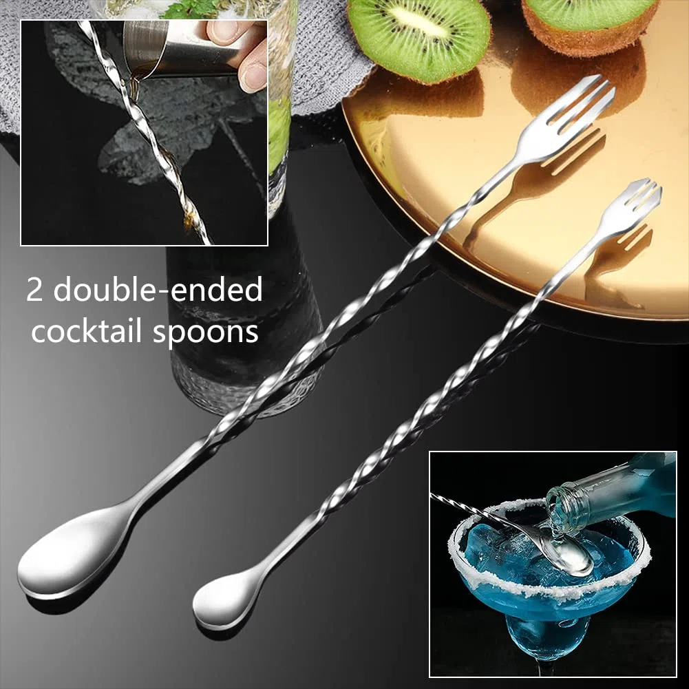 Cucchiaio da Cocktail in Acciaio inox,Cucchiaio da Bar con Manico Lungo,Cucchiaio da Cocktail per Vino da bar in Acciaio Inossidabile,Per il barista per la casa e il bar,32 cm,26 cm