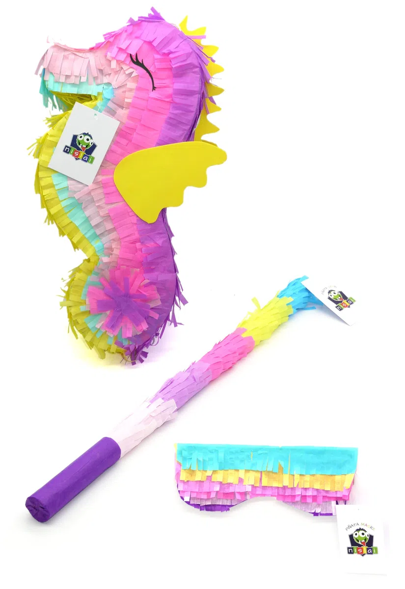 Kit piñata cavalluccio marino | per festa di compleanno ragazza | Regalo di compleanno o festa decorativa (mini) 40 x 20 x 10 cm con bastone e maschera