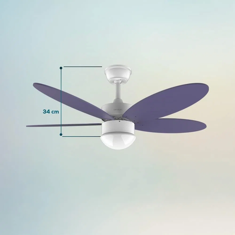 Cecotec Ventilatore da soffitto con luce EnergySilence Aero 4260 Purple. 40 W, motore DC, diametro 42" con 5 pale reversibili, luce LED, telecomando, timer, 6 velocità