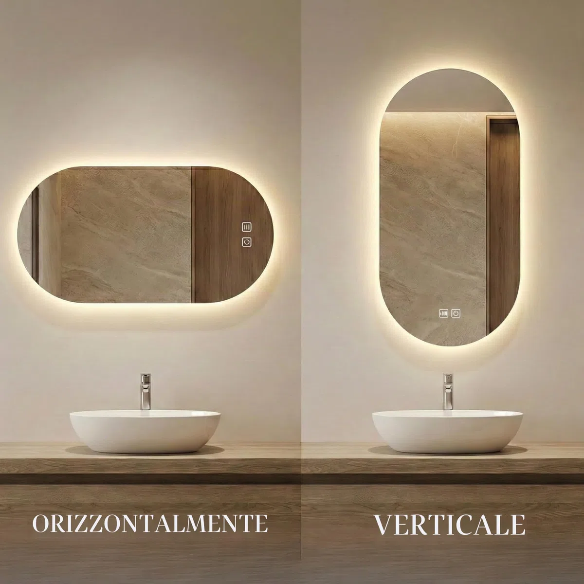 Bayt Specchio da bagno - Specchio da parete ovale con illuminazione - Antiappannamento - 2 modalità di illuminazione - 50x90cm - bianco