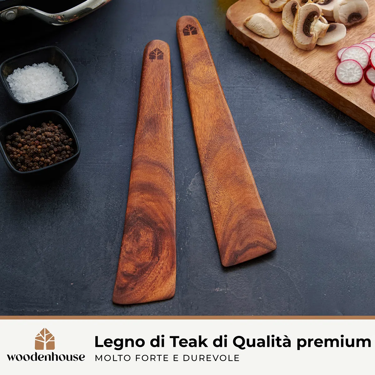 Set Utensili Cucina Legno, Spatole da Cucina, Attrezzi Multiuso per Girare, Spalmare e Raschiare Alimenti, Antigraffio, Ideali per Ghisa, 2 pezzi