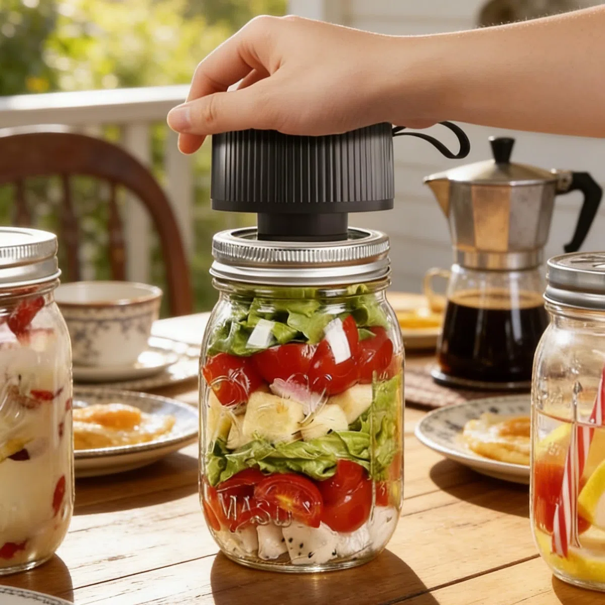 PORFOYO Macchina sottovuoto 3 in 1 per bicchieri, sottovuoto elettrico, Mason Jar Sealer per apertura ampia e normale, include 10 bustine, coperchi per conserve