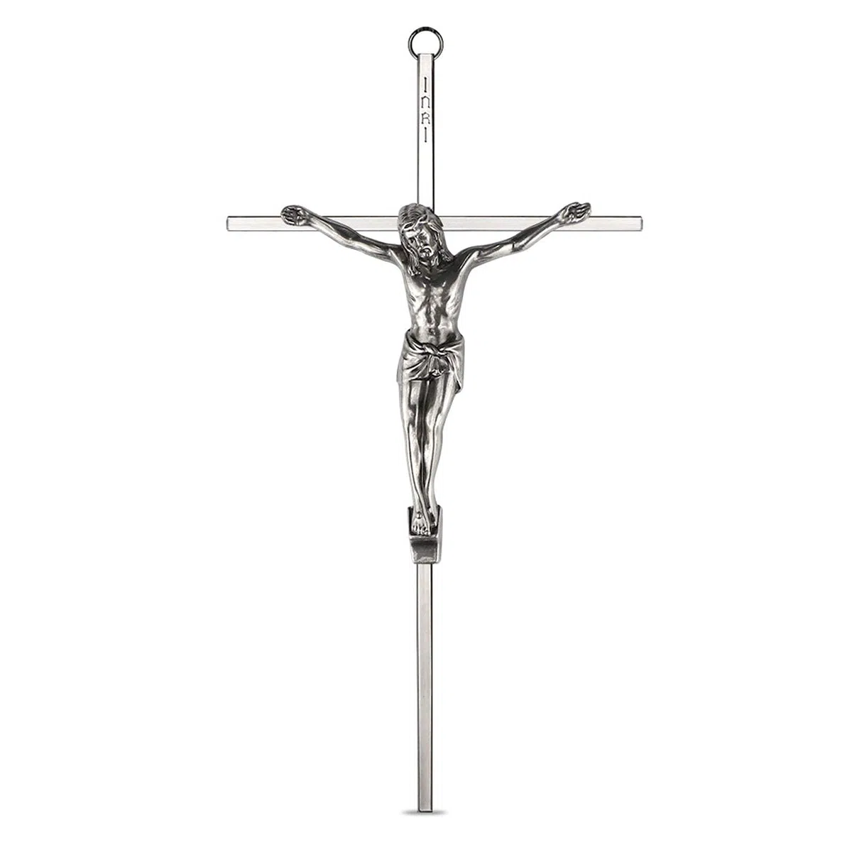 ACHIBANG Crocifisso da parete in argento da 25,4 cm, croce cattolica in metallo con Gesù e INRI per benedizione da parete o sopra la porta