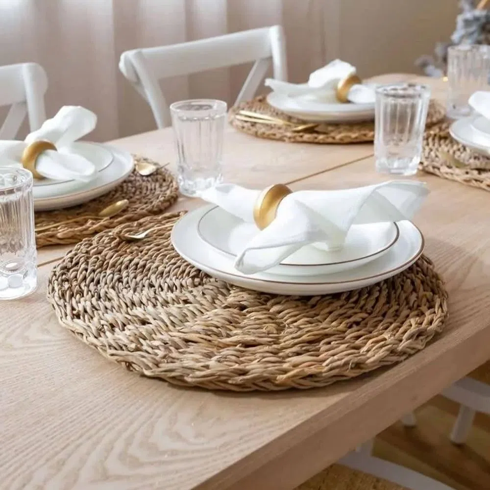 MGE - 4x Tovagliette Rotondi da Tavola - Sotto Piatti da Tavola in Vimini - Set di 4 Tovagliette Pranzo - Sottopiatti Rotondi Eleganti - Sottopiatto Rotondo - Tovagliette Rotonde