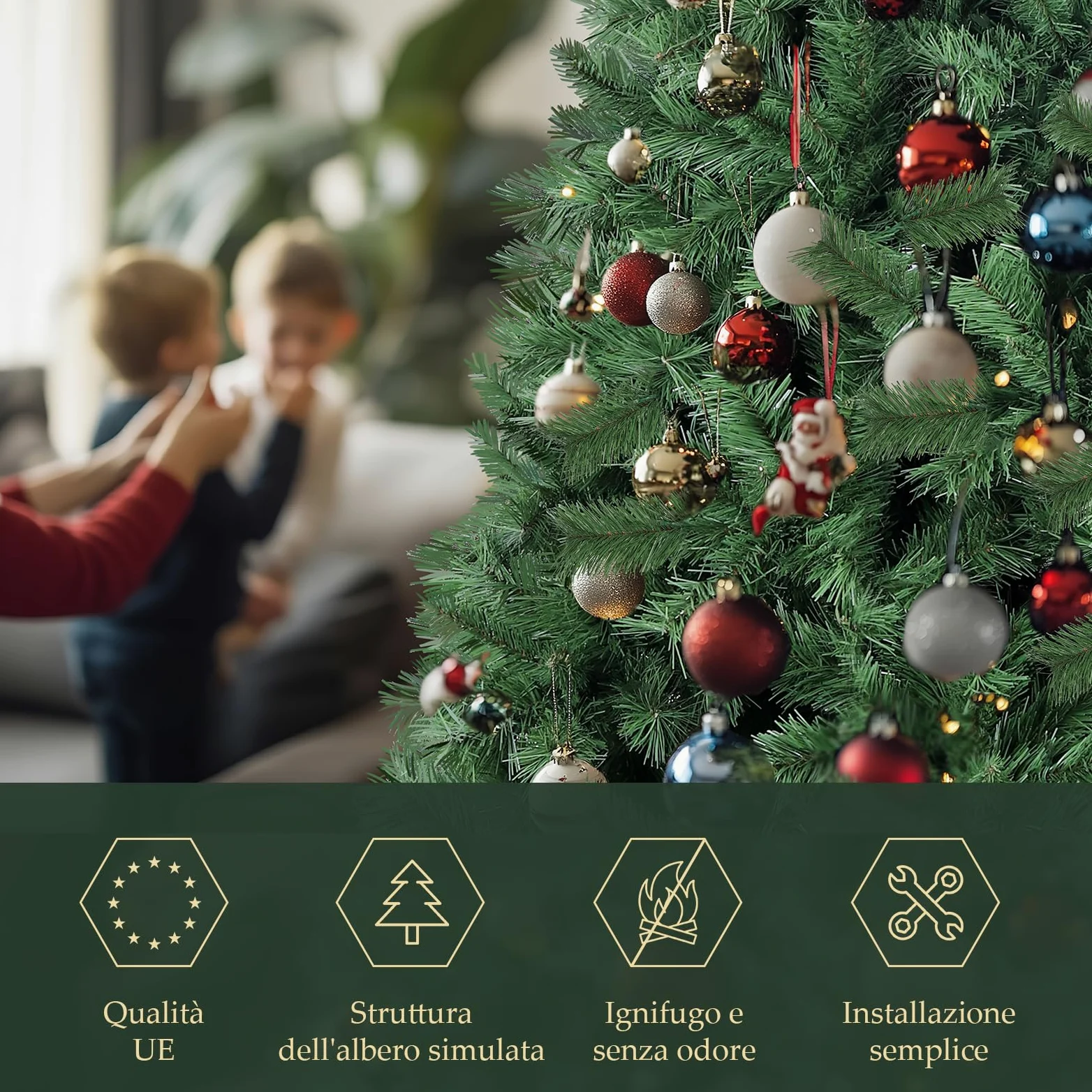 SALCAR Albero di Natale Artificiale 180 cm, Abete di Natale con Guanti e Supporto in Metallo, 580 Punte per Rami, Montaggio Rapido, Ignifugo