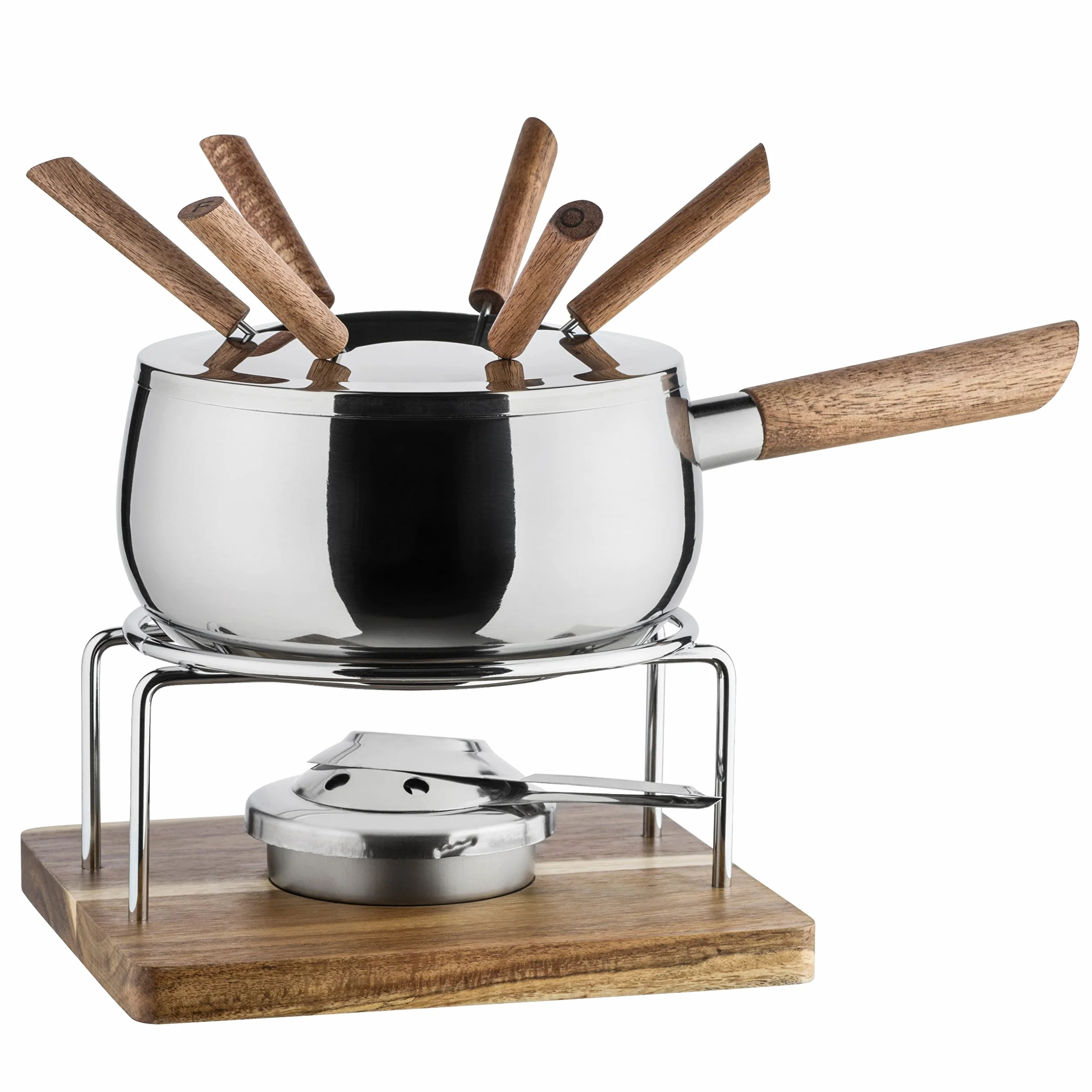 MÄSER 931895 - Set fonduta per 6 persone dal design moderno e rustico, ideale per fonduta di carne, set da 10 pezzi, con forchette da fonduta e bruciatore per fonduta, in acciaio inox, 1,9 litri