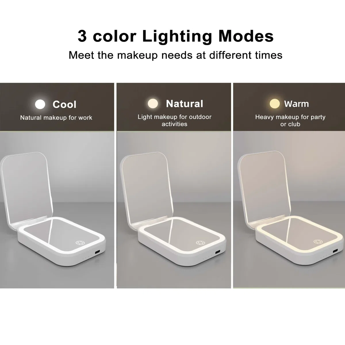 Specchio cosmetico con illuminazione a LED, specchio da trucco senza fili con power bank 5000 mAh, specchio da trucco ricaricabile 2 in 1, portatile per casa e viaggio