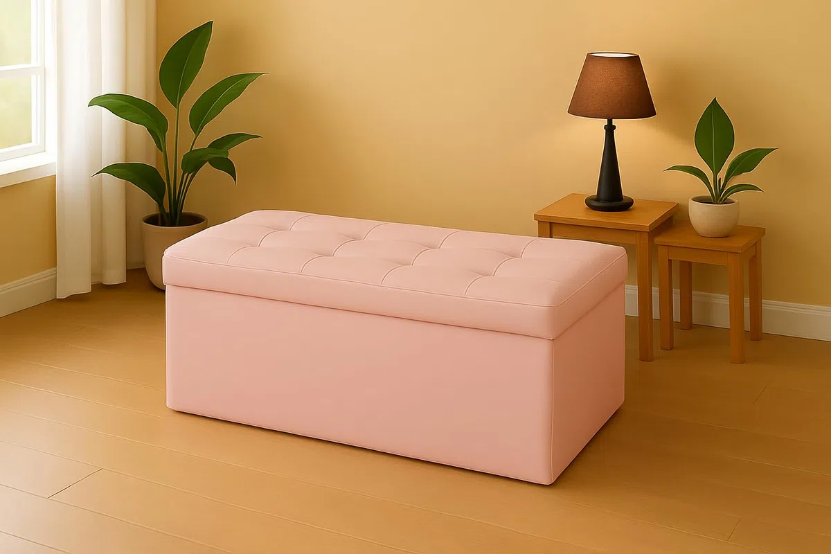 GX GARGIX Pouf, Panca Imbottita con Vano Contenitore Baule Trapuntato in Ecopelle VARI COLORI ELEGANTE (Les-7 Rosa)