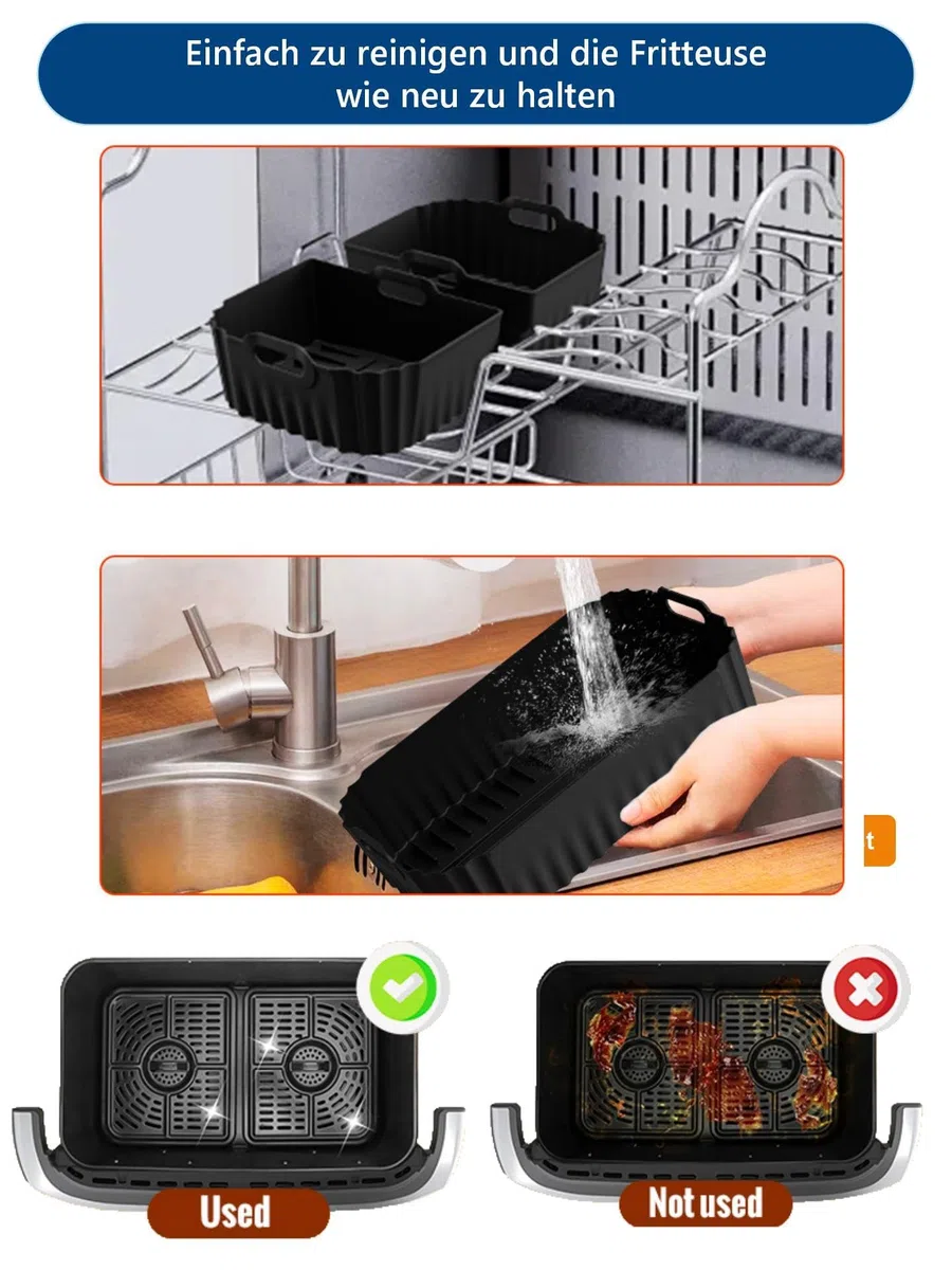 Stampo in silicone per friggitrice ad aria calda, accessori per Philips Airfryer serie 1000, set da 3 pezzi, nero, rettangolare, antiaderente, senza BPA, cestello flessibile, 7,1 l (NA154/00