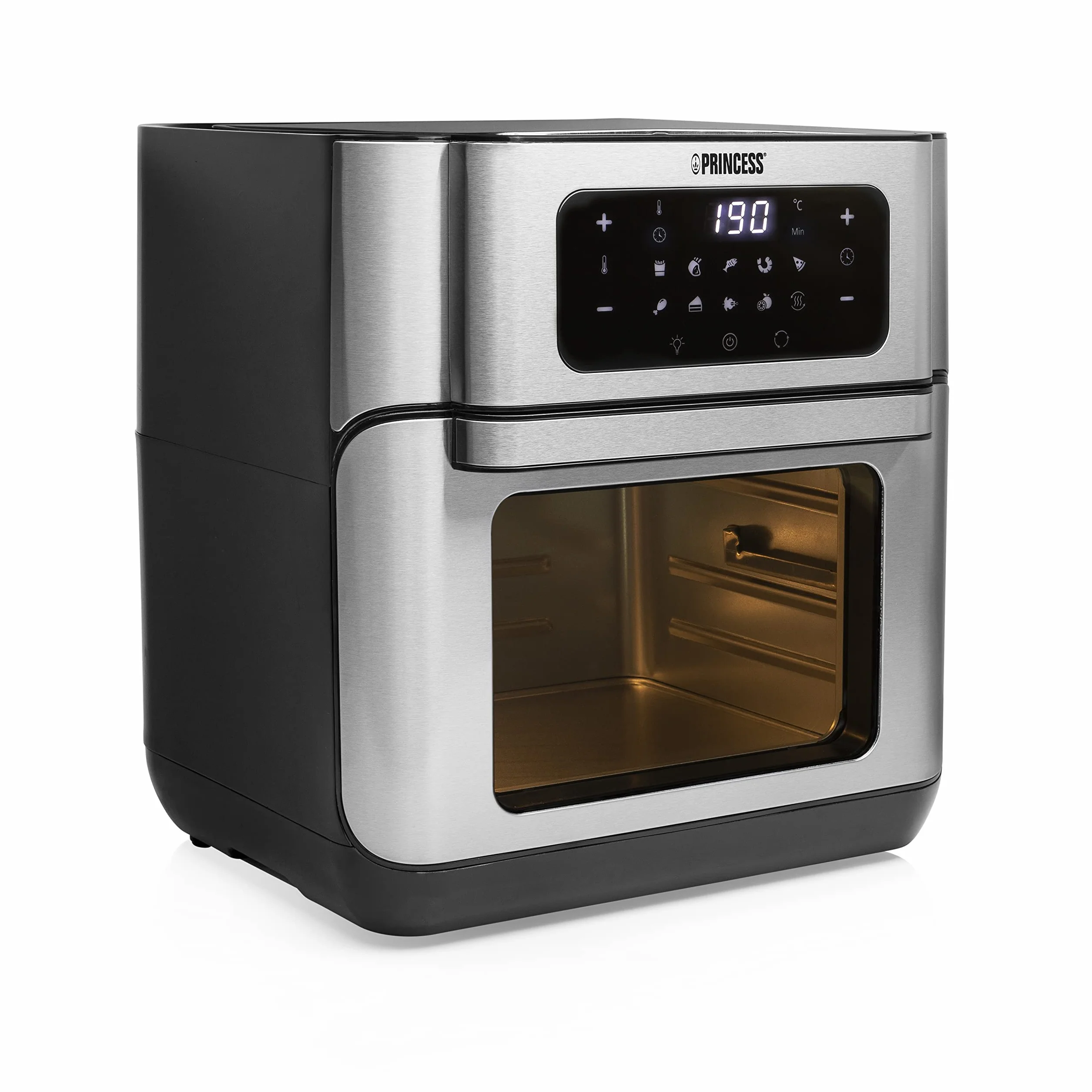 Princess Friggitrice ad Aria Forno 10 L con Cestello Rotante, Airfryer Ventilato, 10 Programmi, Display Touch Digitale, Acciaio Inox, Fino al 66,7% di Risparmio Energetico, 1500 W, 182065