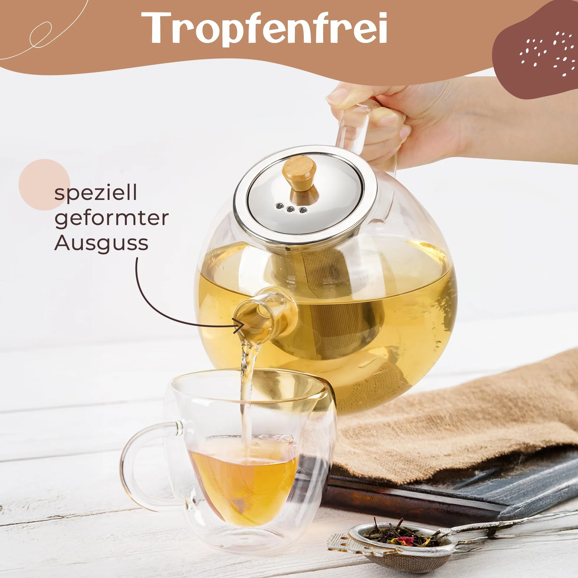 Teiera in vetro con filtro – 1,5 litri – maggiore spessore del vetro – teiera in vetro – teiera per tè – set da tè