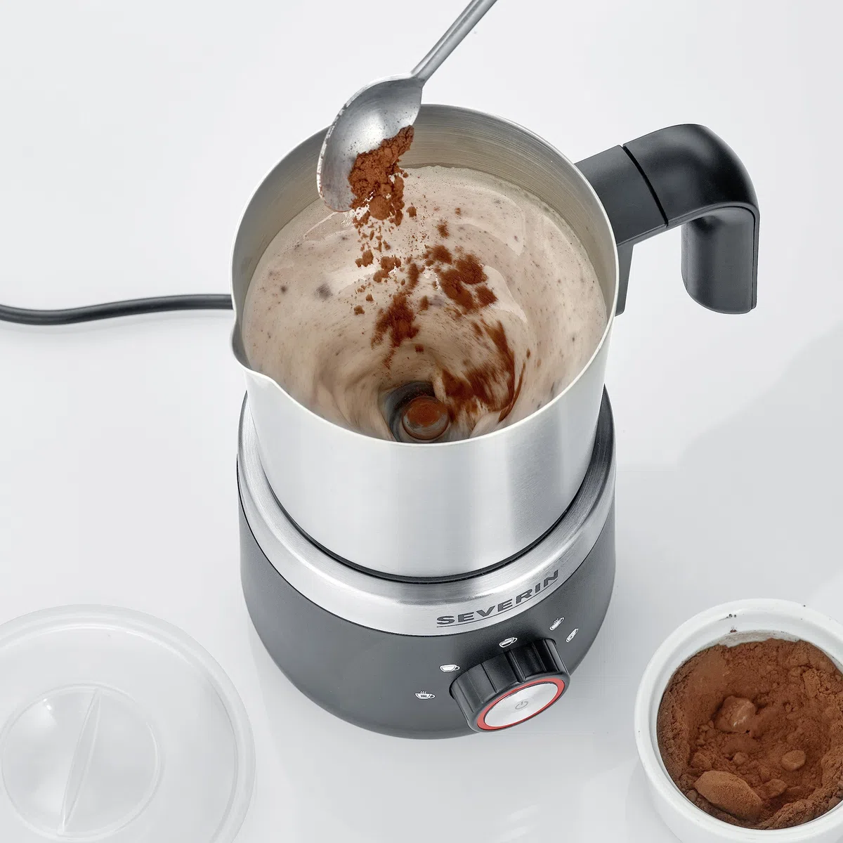 SEVERIN SM 3588 Montalatte da 500W per Montare a Freddo e a Caldo, Montalatte Elettrico in Acciaio Inossidabile, Montalatte Elettrico Cappuccino con Funzione Cioccolata Calda