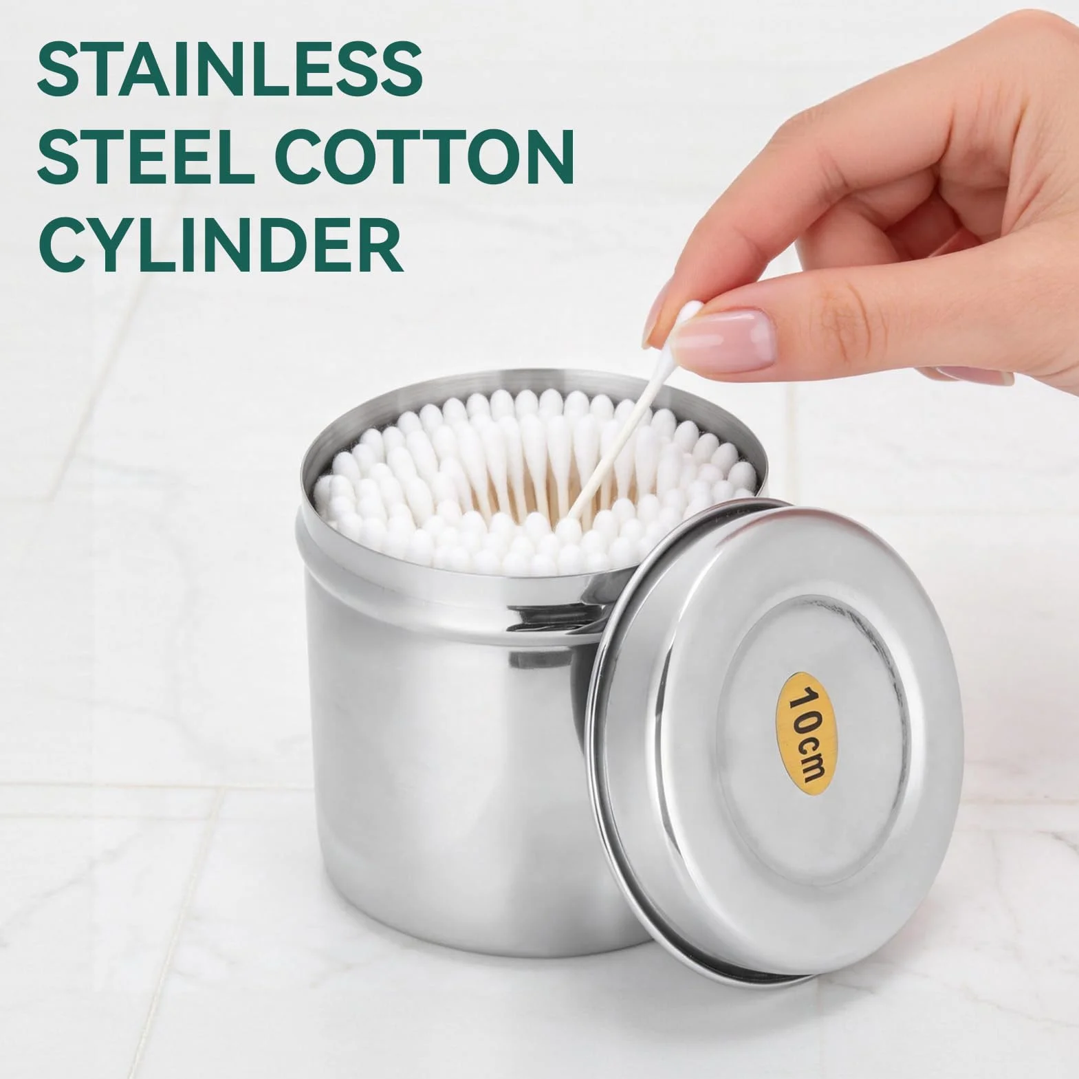 Organizer da appoggio per vanità da bagno, contenitore per barattolo in acciaio inossidabile con coperchio tazza per batuffoli di cotone per barattolo Vaso organizzatore per bagno dispenser per cotton