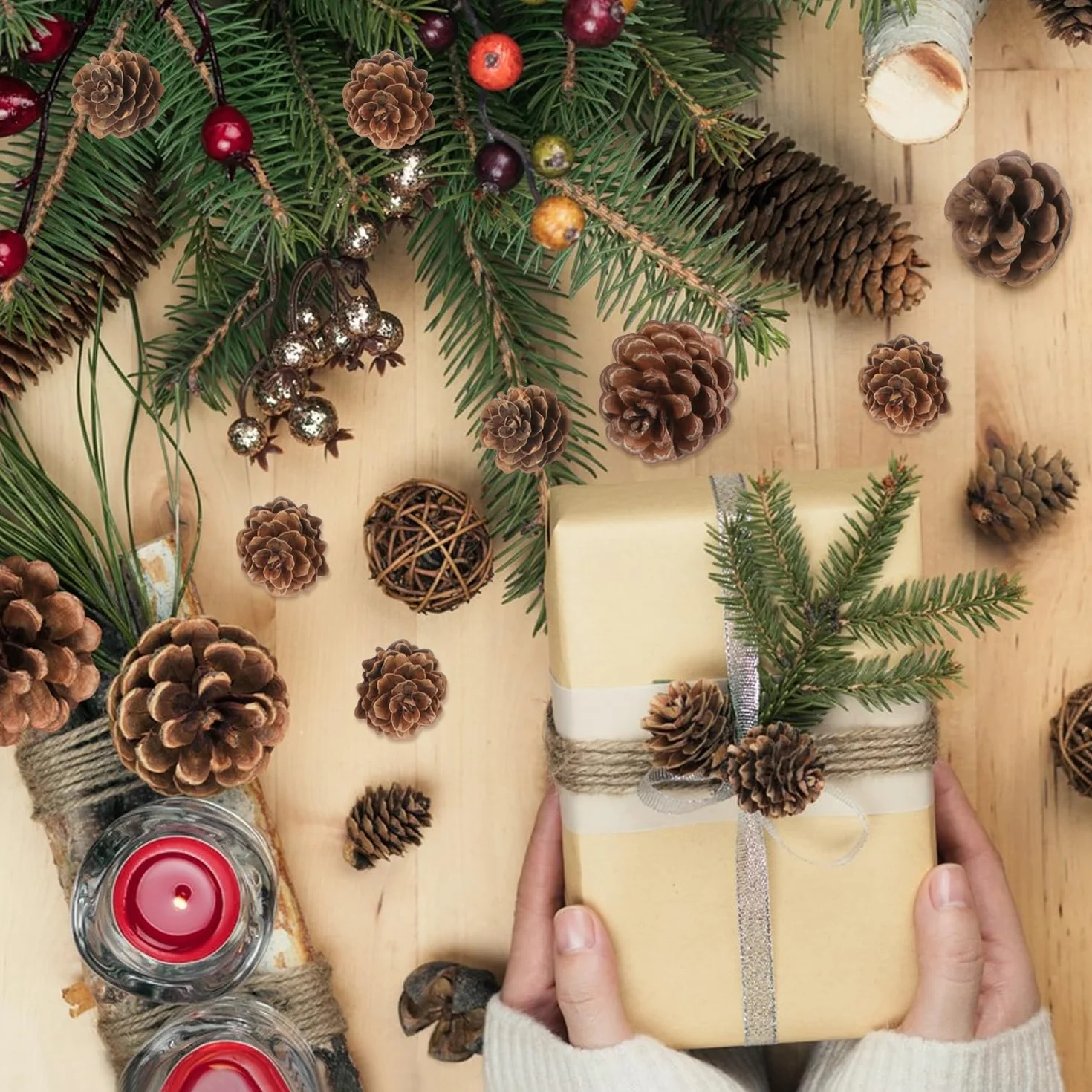 Jangostor 60 Pezzi Pigne Natalizie, Dimensione Multipla Naturali Pigne Decorative Per Decorazione da tavolo Albero di Natale Regali artigianali Ringraziamento
