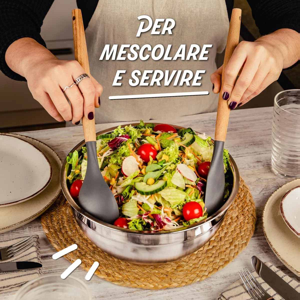 Praknu 3 Ciotole in Acciaio Inox da Cucina con Coperchio - Antiscivolo - Ermetiche - Graduate - Impilabili - Ideali per Impastare e Frullare