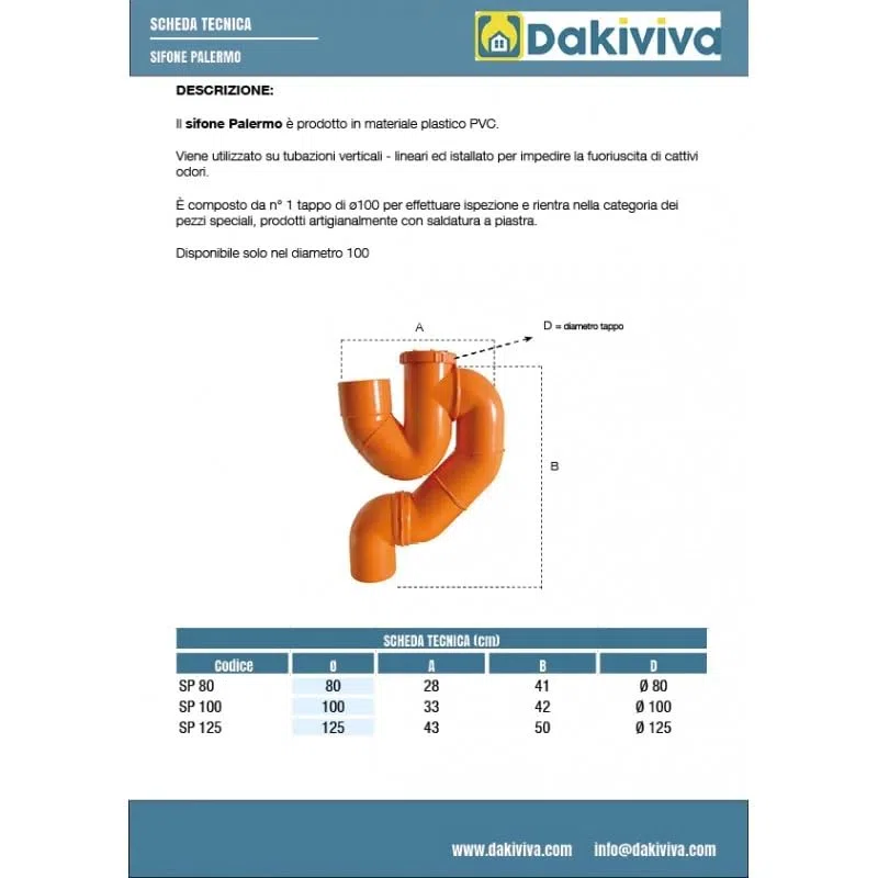 Sifone palermo in pvc - Diametro 80